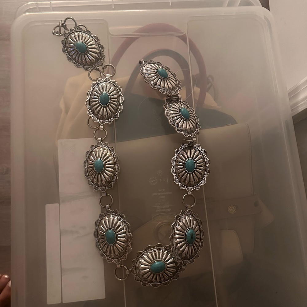 Silver and Turquoise Conch Belt